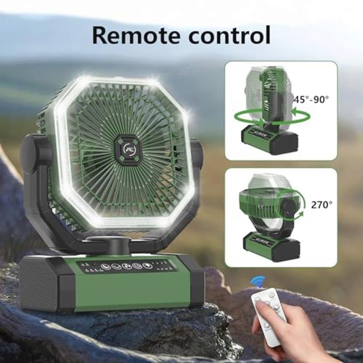 Draagbare Ventilator 24000 mAh - Batterij Werkt met Afstandsbediening en LED, 4 Snelheden, Perfect voor Kantoor, Camping en Outdoor Activiteiten — afbeelding 1