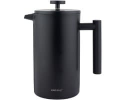 KINGHoff French Press 1 Liter – Mat Zwart – Dubbelwandig RVS – Luxe Koffie & Thee Zetter – KH-1996