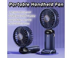 Draagbare Handventilator met LED-Display - 3-in-1 Persoonlijke Ventilator met 90° Opvouwbaar Ontwerp en 5 Snelheden