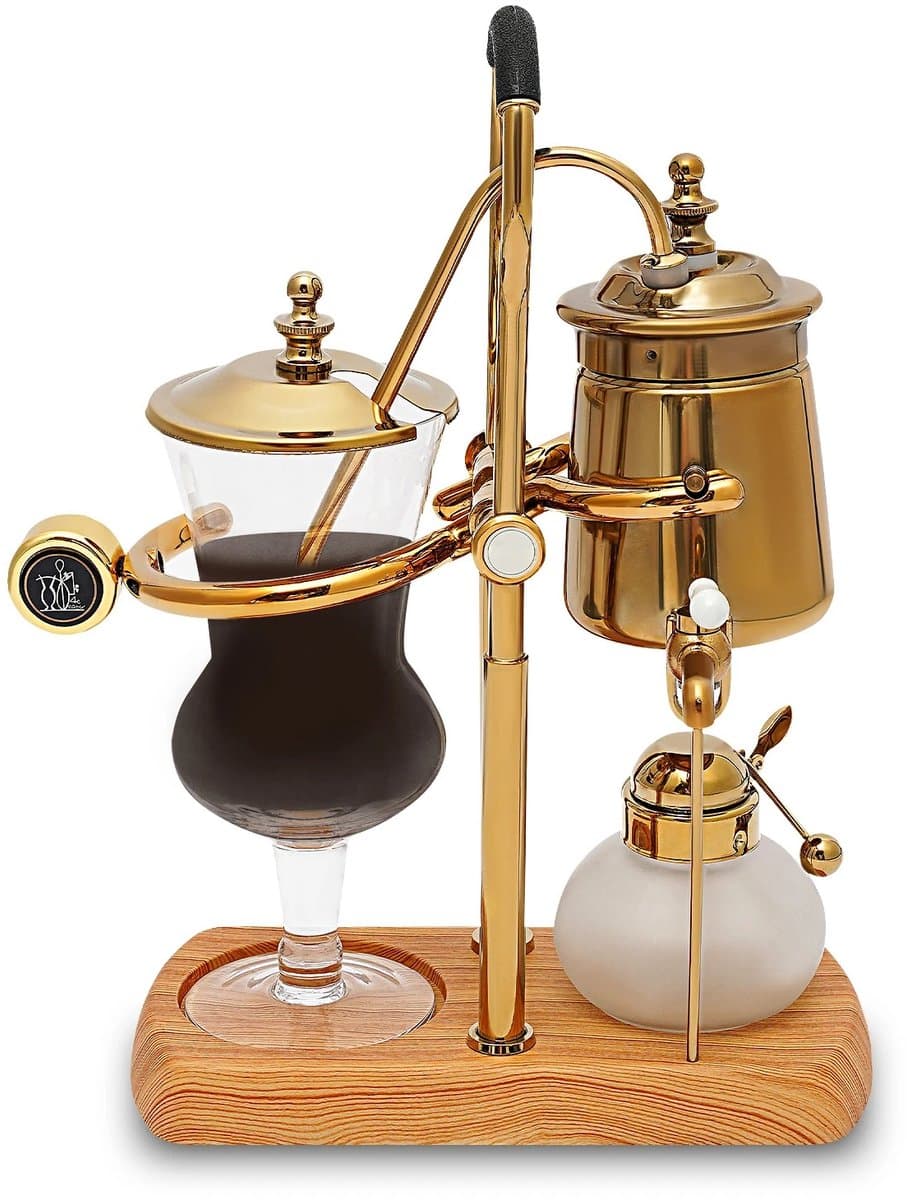 Sensova Gouden Sifon Koffiezetapparaat 400 ml met Geïntegreerd Filter - Luxe Vacuüm Koffie- en Theebrouwer van Borosilicaatglas met RVS Details, Houten Basis en Complete Potenset voor Intense Smaakbeleving en Stijlvolle Keukenpresentatie — afbeelding 1