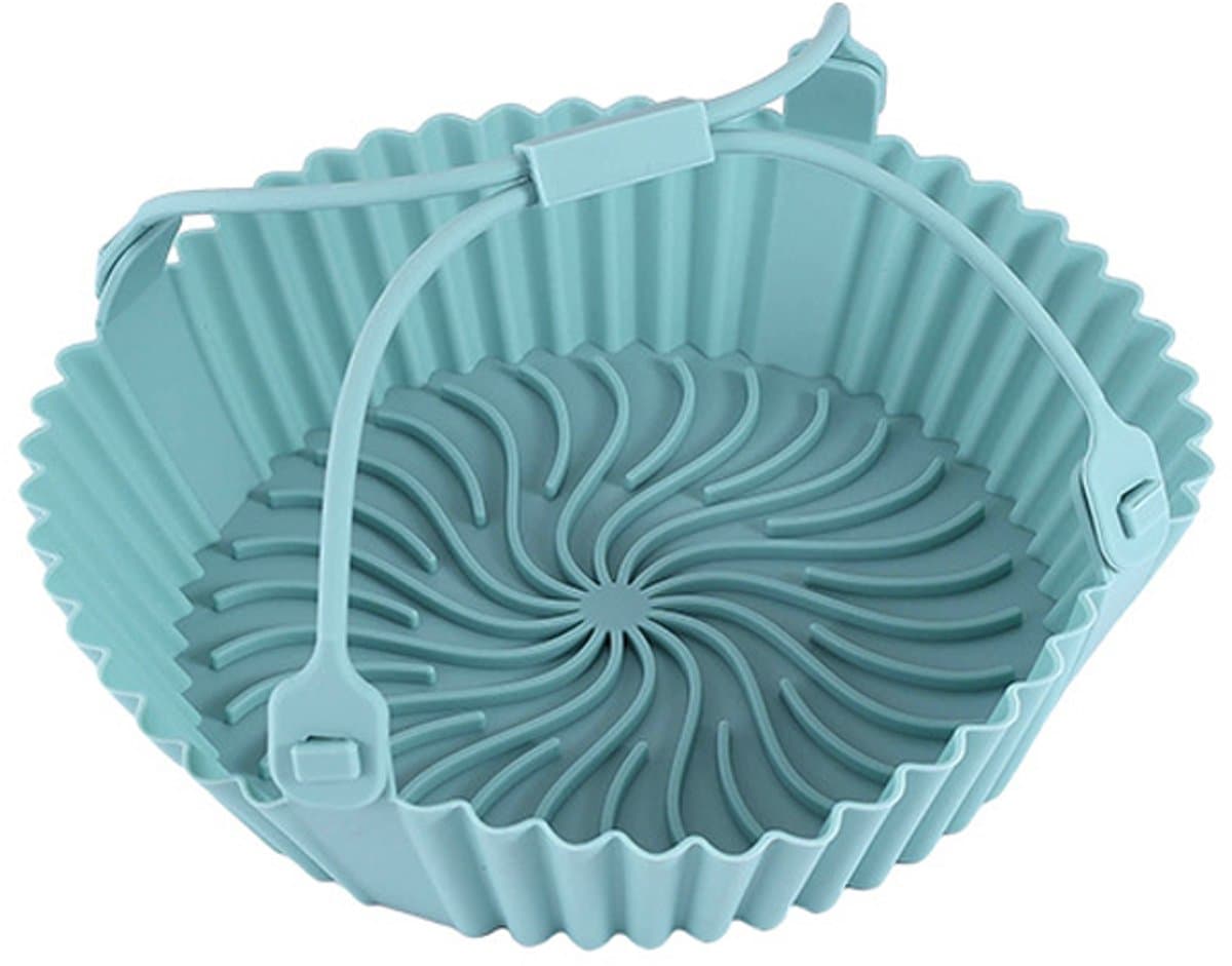 Siliconen bakvorm voor airfryer - Siliconen bakmat - Siliconen bakplaat - Siliconen voering voor airfryer - Multifunctionele siliconen bakmat - 20 x 4,5 cm - Hittebestendig - Met handvat - Geschikt voor airfryers, vlees, groenten en desserts - Blauw — afbeelding 1