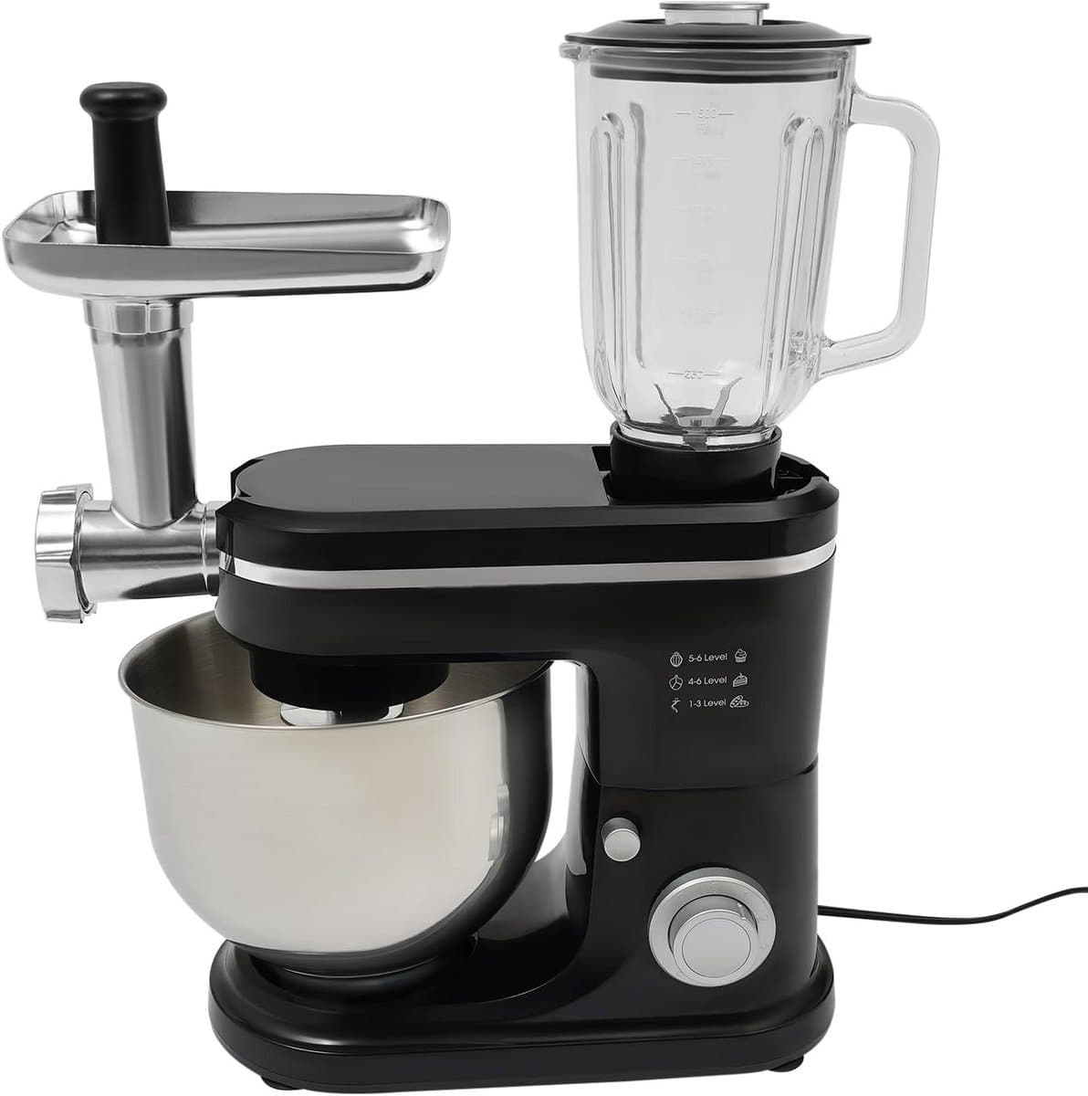 Keukenmachine 3-in-1 - Keukenmixer Vleesmolen - Deeg Koken Bakken - Krachtige 1500W Motor - 6 Liter Kom - Zwart — afbeelding 1