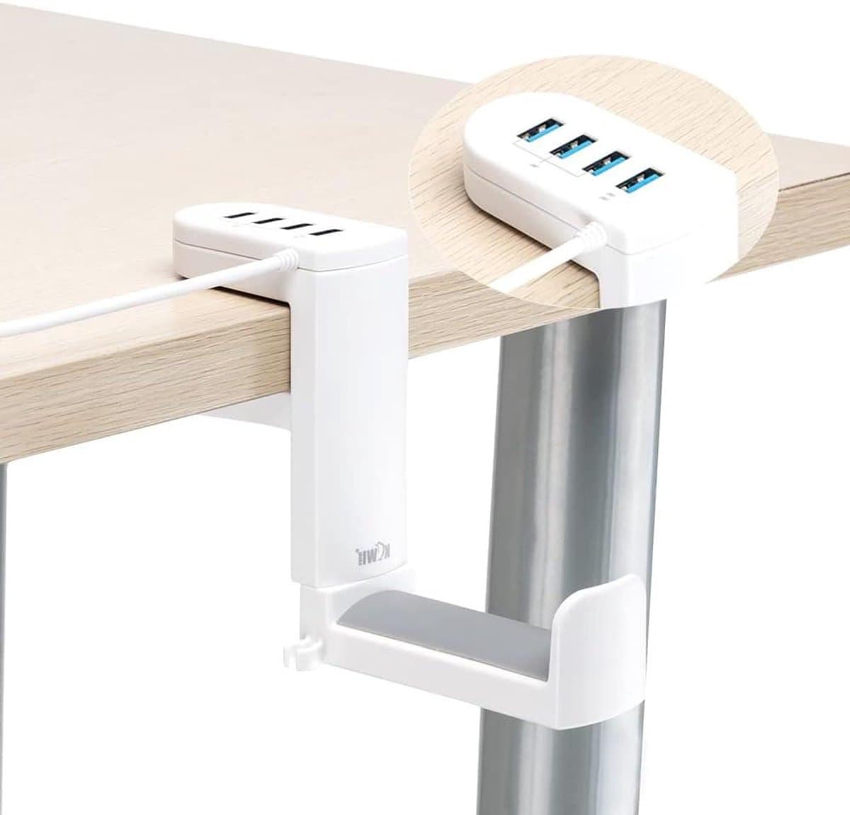 360° draaibare headset houder met verstelbare veerklem en USB-poorten - Gaming headset standaard voor desktop - Wit — afbeelding 1