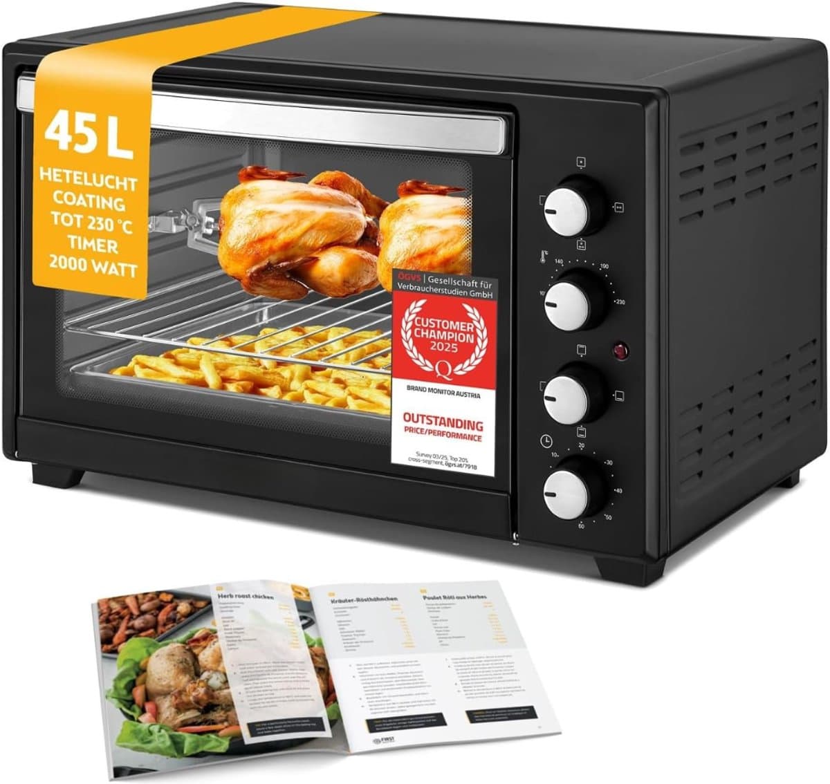 AMA® Heteluchtoven - Oven - Airfryer Oven - Zwart - 45 Liter — afbeelding 1