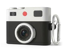 Zwart wit hoesje voor oordopjes unisex in retro camera vorm met karabijnhaak geschikt voor AirPods Pro 2 met reliëf details en compact ontwerp