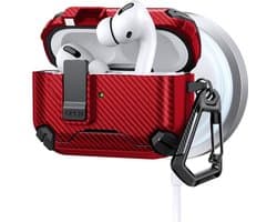 Telestore - AirPods Pro 3 Carbon hard case cover - Carbon hybride rood hoesje Beschermhoes - AirPods pro 3 Cover - hoesje geschikt voor Apple Airpods pro 3 - rood - Carbon hard cover - met MagSafe functie