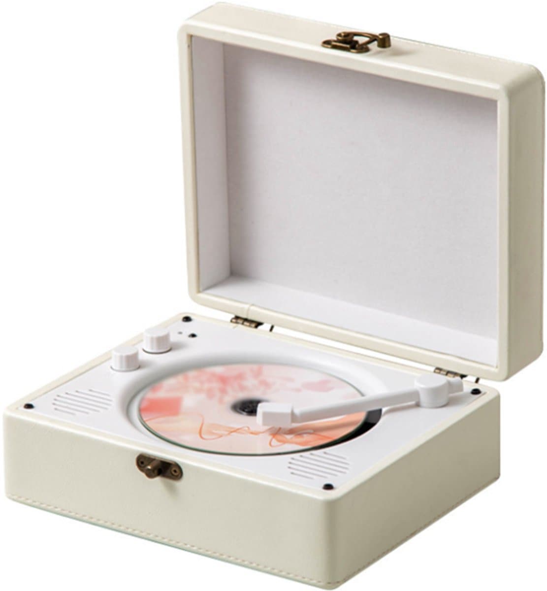 Oplaadbare leren cd-speler met luidspreker, Bluetooth-zender, ideaal als kerstcadeau, achtergrondmuziekspeler voor in huis, wit. — afbeelding 1
