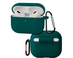 Hoes - Geschikt voor Apple Airpods Pro 3 - Siliconen Hoesje met Clip - Silicone Case Cover - Petrol