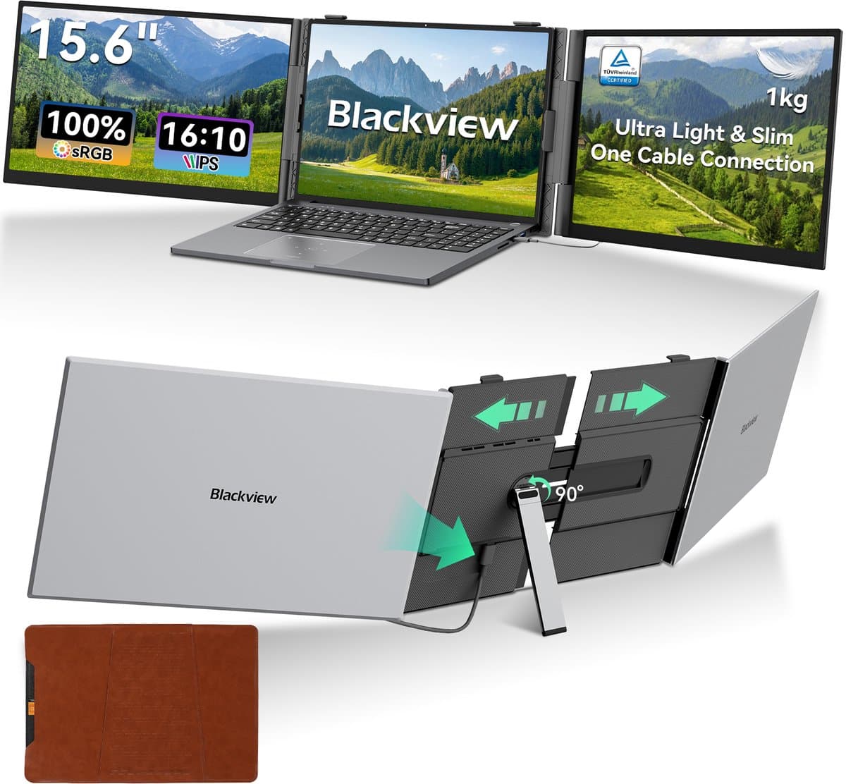 Blackview DCM8 Pro 15,3" dubbele draagbare Laptopmonitor FHD - Ultradun 4,6mm & Lichtgewicht 1,2kg - 100% sRGB-USB-C aansluiting via één kabel – inclusief kabels en beschermhoes-Blauwlichtfilter- Luidsprekers - Grijs — afbeelding 1