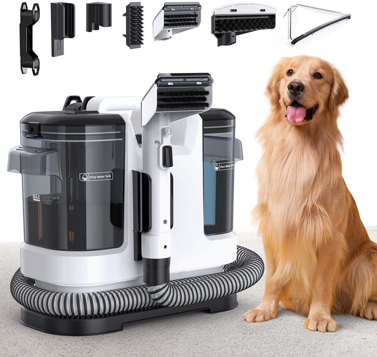 Vlekkenreiniger 600W – Tapijt- en Bekledingreiniger – 20 kPa Zuigkracht – Met 1,75L & 1L Waterreservoir – Inclusief Opzetstukken – Voor Bank, Auto en Huisdieren — afbeelding 1