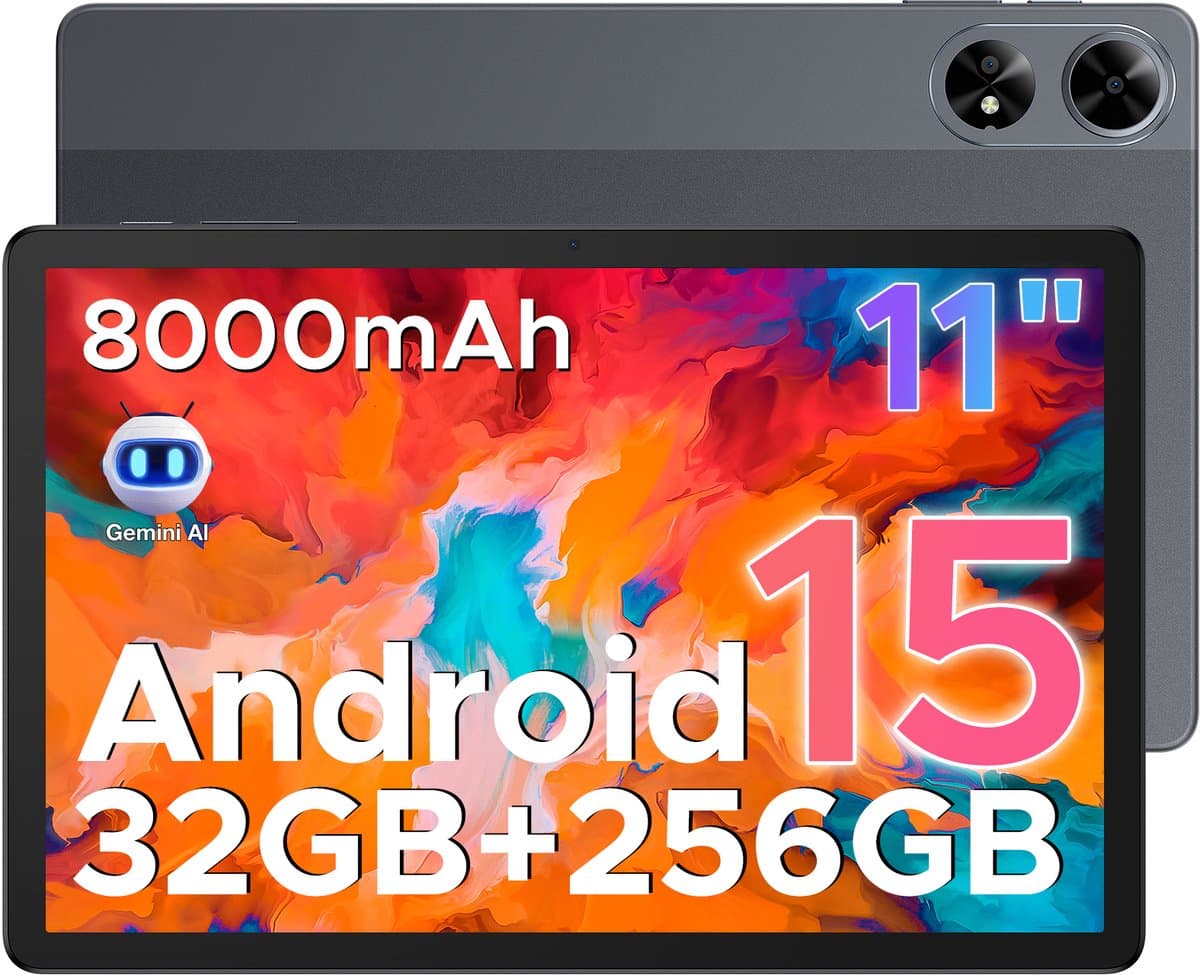 DOOGEE Tab G6+-Tablet-Android 15-11 inth FHD+ 90Hz- 4G LTE-32GB ROM+256GB ROM(2TB TF)-Unisoc T7280-8000mAh/18W-Dubbele luidsprekers-Widevine L1-Face ID-Grijs — afbeelding 1