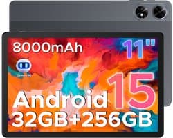 DOOGEE Tab G6+-Tablet-Android 15-11 inth FHD+ 90Hz- 4G LTE-32GB ROM+256GB ROM(2TB TF)-Unisoc T7280-8000mAh/18W-Dubbele luidsprekers-Widevine L1-Face ID-Grijs