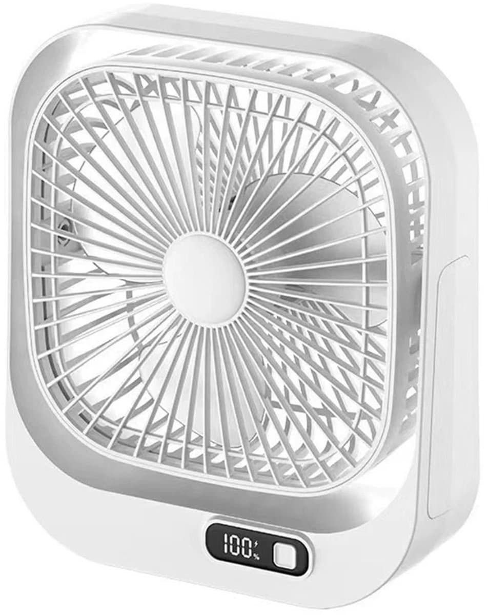 Ventilator - Fan - Tafelventilator - USB oplaadbaar - Stil en lichtgewicht - Met LED - digitaal display - 360° verstelbaar - 3 snelheden - Zwarte circulatieventilator met borstelloze motor - Voor kantoor, thuis en op reis (wit) — afbeelding 1