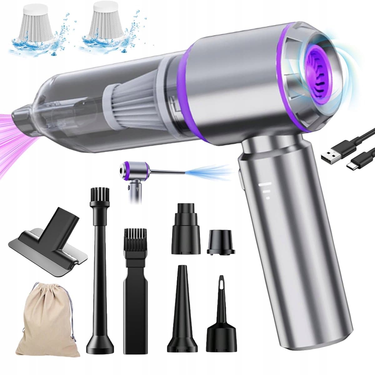 Auto Stofzuiger - Draadloze 4-in-1 Handstofzuiger - Kruimelzuiger - Mini Stofzuiger - 16000 Pa Zuigkracht - 6000mAh & Oplaadbaar - Met HEPA Filter & Accessoires - Voor Auto, Huis & Kantoor — afbeelding 1