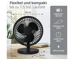 RFWR® Stille USB-tafelventilator met 3 snelheden en 180° kantelhoek | Draagbare ventilator met lange batterijduur | Ideaal voor kantoor en slaapkamer