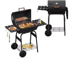 BORVAT® - Houtskool BBQ - Smoker Barbecue - met Thermometer, - Zijpanelen - Zwart