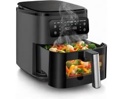 airfryer met stoomfunctie - Heteluchtfriteuse - Zwarte kleur - Digitale Air Fryer - 8,8L - 1700W - Meer Kookfuncties - Kijkvenster - 360° Heteluchttechnologie - Touchscreen - Vaatwasmachinebestendige Onderdelen