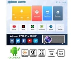 Alincoo - E700 - Beamer - Projector Beamer - Mini Meamer - 4k - Full HD 1080P - 1920x1080dpi - Automatische focus - 5G - met WiFi - 28000 Lumens - Wit