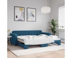 Bedframe, familiebed, tweepersoonsbed, slaapkamermeubel, dagbed, uittrekbaar, blauw, 90x200 cm, fluweel