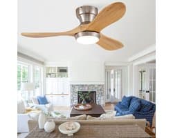 Plafondventilator met Verlichting 90x90x24.5 cm – Ventilatorlamp – Minimalistisch – Houtlook – Massief Hout – Voor Woonkamer – Natuurlijk Hout