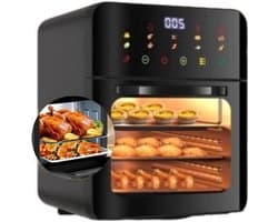 Airfryer met 3 Kookplaten - Mini Oven en Heteluchtfriteuse - Gezond Koken - Intelligente Spraakbesturing - 25 Liter - Zwart