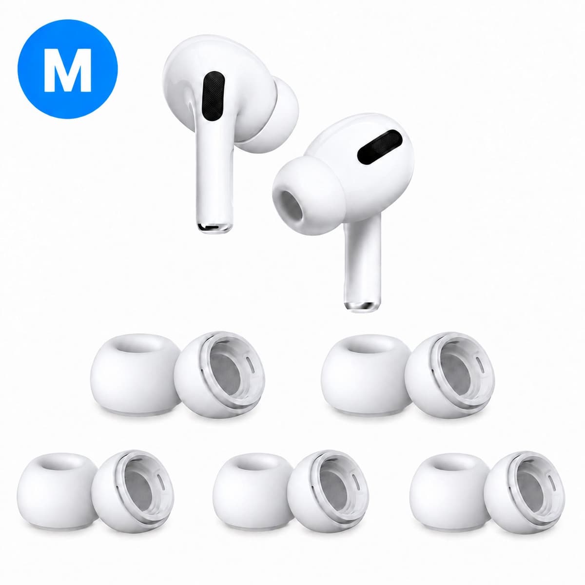 Oordopjes Voor AirPods Pro - 5 Paar - M - Ear Tips Vervanging Voor AirPods Pro - Voor AirPods Pro Gen 1 en 2 - Wit — afbeelding 1