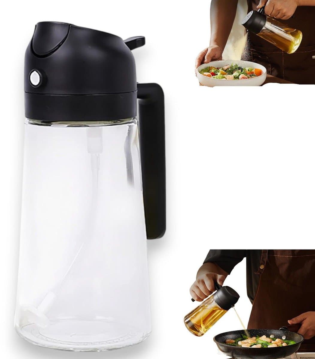 Olie spray fles - olijfolie sprayfles - olie spuitfles - keuken oliefles - keuken gadget - geschikt voor airfryers, salades en barbecues (470 ml - zwart) — afbeelding 1