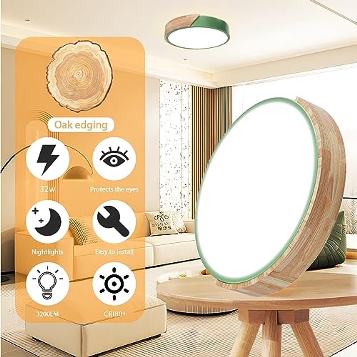 Dimbare Houten Plafondlamp met Afstandsbediening voor Moderne Interieurs — afbeelding 1