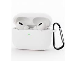 Hoesje - Geschikt voor Apple Airpods Pro 3 - met Clip - Siliconen Hoes - Silicone Case Cover - Wit