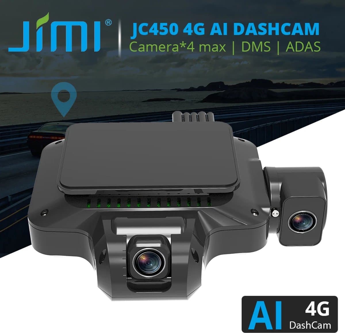 Xcruiser Jimi Jc450cc 4G Ai Dashcam Adas 3/4 Channes Live Video Gps Tracking Afstandsbediening Monitoring Cloud Opslag Wifi Auto Recorder Gratis App Web — afbeelding 1
