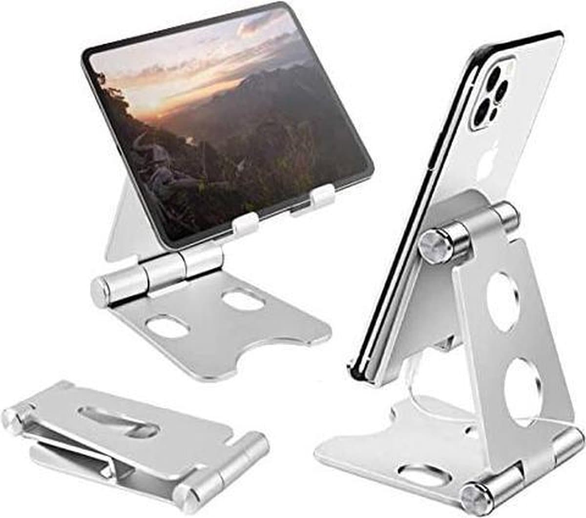 Bureau houder Tablet & Telefoon Vouwbaar Standaard - Tafel Telefoon Steun Universeel - Zilver — afbeelding 1