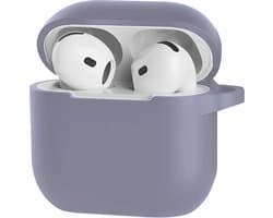 Hoesje Geschikt voor Apple AirPods 4 - Siliconen Hoes met Clip - Silicone Case Cover - Lila