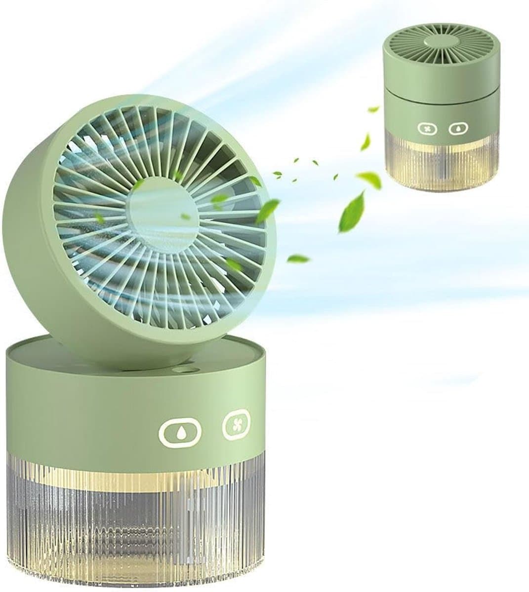 USB-bureauventilator met vernevelingsfunctie, draagbare vernevelingsventilator met 350 ml waterreservoir (groen) — afbeelding 1