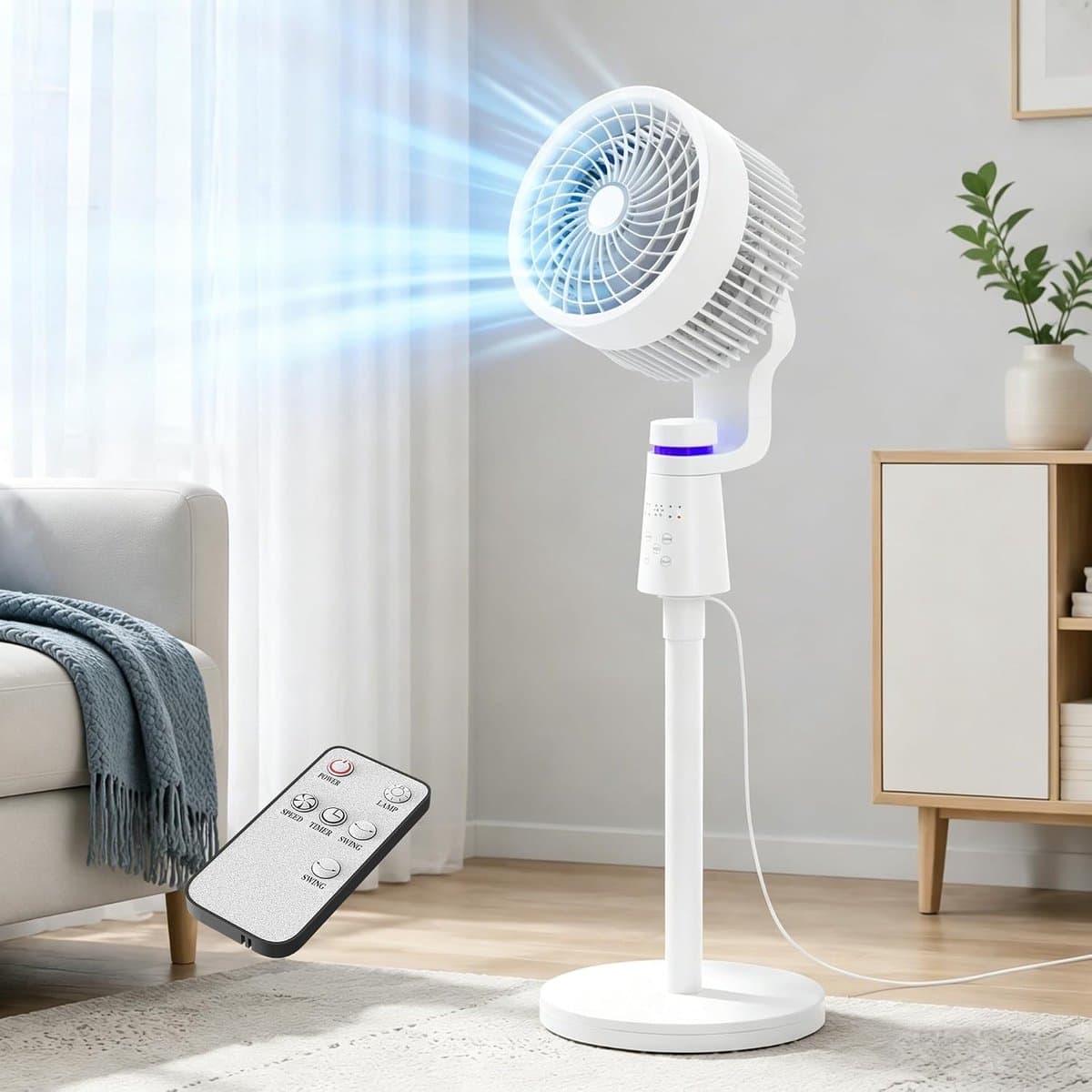 Staande Ventilator - Vloerventilator Stille - Ruimte Luchtcirculatie - Dubbele Oscillatie - 96.5 cm Hoog - Wit — afbeelding 1