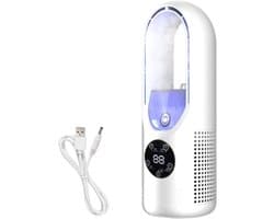 Kleine USB-ventilator met luchtbevochtiger - stille bureauventilator met 6 snelheden, luchtkoeler met ledlicht in 7 kleuren, voor slaapkamer, kantoor