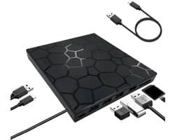 Externe DVD CD Drive - Hub Kaartlezer - Gegevens Overzetten - 7-in-1 Ontwerp - 16.5 cm - Zwart