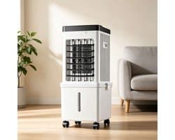 Luchtkoeler voor thuis - Watergekoelde luchtbevochtiger - Zichtbaar waterniveauvenster - Geluidsarm - 65 watt - 10 liter - Wit