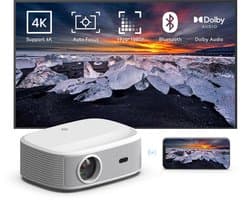 SnelShoppen - Maxxo Projector LED800, Native Full HD 1080P, 700 ANSI Lumen, 4K Ondersteuning, Autofocus, 5G WiFi, Bluetooth, Dolby Audio, Netflix Gece