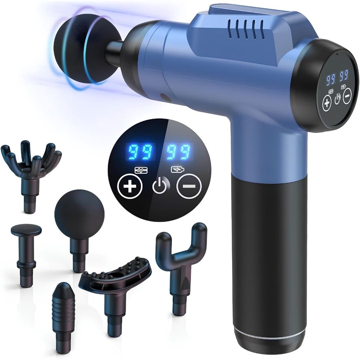 SP® Masage Gun- Deep-tissue Massagepistool voor Spieren - Rugmassageapparaat voor Pijnverlichting - Zwart/Blauw - 23cm x 16cm x 6cm — afbeelding 1