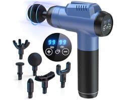 SP® Masage Gun- Deep-tissue Massagepistool voor Spieren - Rugmassageapparaat voor Pijnverlichting - Zwart/Blauw - 23cm x 16cm x 6cm