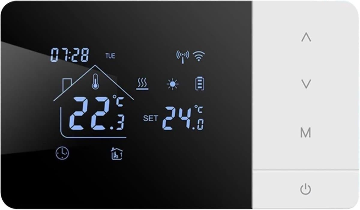 Slimme Thermostaat - App Bediening - Energie Besparen - Voice Control - 14 x 8.1 x 2 cm - Zwart Wit — afbeelding 1