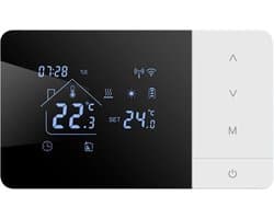 Slimme Thermostaat - App Bediening - Energie Besparen - Voice Control - 14 x 8.1 x 2 cm - Zwart Wit