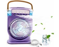 Sander Shop Draagbare mini-airconditioning, 4-in-1, mini-ventilator met waterkoeler, stille airconditioning, verdampingsventilator zonder slang, oplaadbaar, luchtbevochtiger type C met timer (paars)