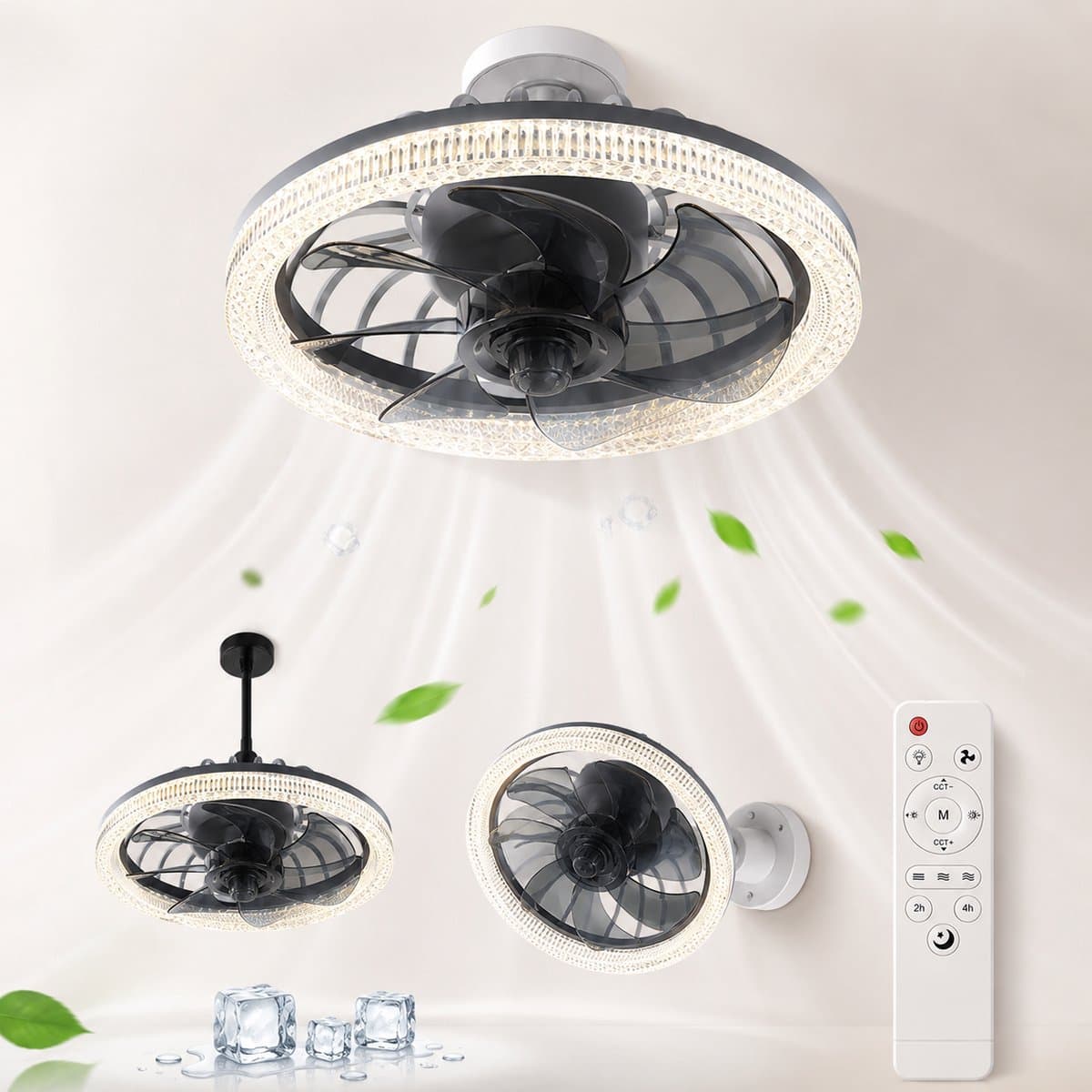 Plafondlamp Met Ventilator - Plafondventilator - E27 Ventilator Met Verlichting - LED Ventilatorlamp - Dimbare Plafondlamp - Ventilator Met Afstandsbediening - Grijs - 34W — afbeelding 1