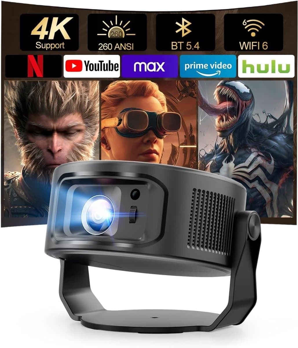 Mini-beamer - Draagbaar - 4K-ondersteuning - Automatische trapeziumcorrectie - Voor Thuisbioscoop en Mobiel Gebruik — afbeelding 1
