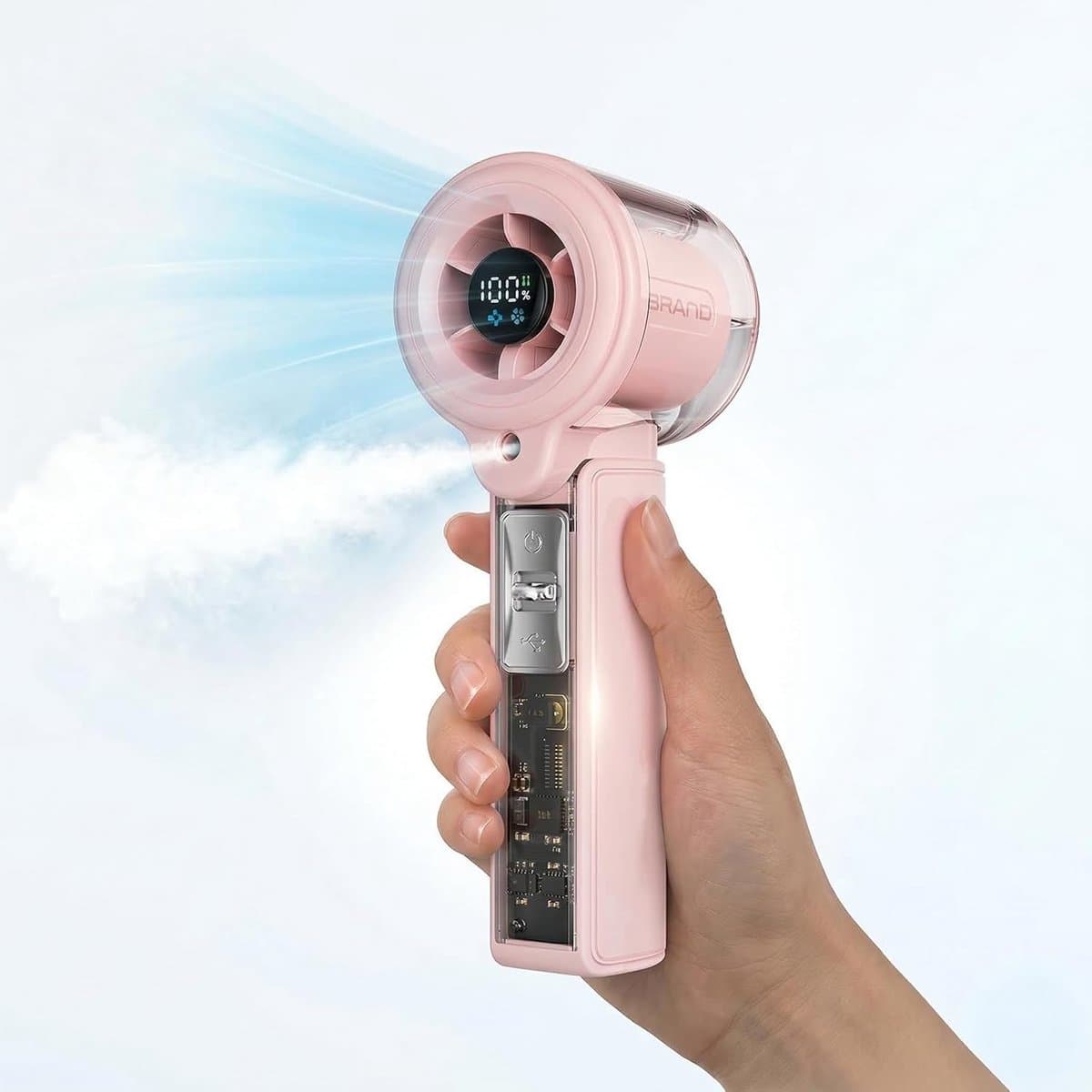 LISM-Mini handventilator met vernevelingsfunctie, 3000mAh oplaadbare draagbare ventilator, ondersteunt 100 snelheidsinstellingen, slimme timer, perfect Geschikt voor zomerse strandconcerten, ideaal cadeau Geschikt voor vrouwen (roze). — afbeelding 1