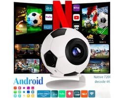 Mini Beamer 1080P Full HD 800 ANSI Lumen, Android 14, WiFi 6, Bluetooth 5.4, Autofocus, 4K ondersteuning, 40-200 inch