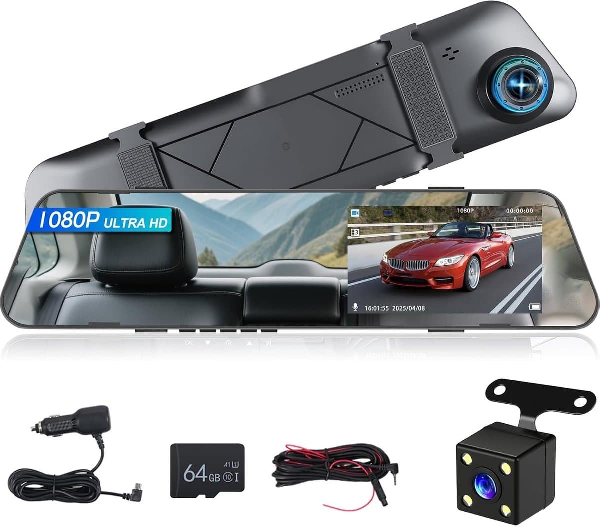 Dashcam voor auto - Zwart - 4,5 inch display - Dubbele HD-camera met Nachtzicht en Parkeerhulp — afbeelding 1