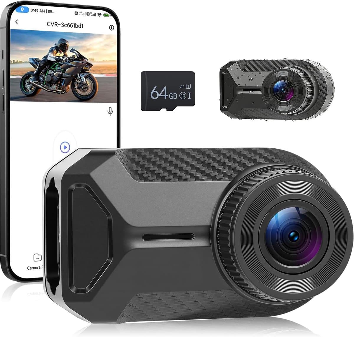 SnelShoppen - Motor-dashcam zonder display, 1080p HD waterdichte frontcamera met wifi-app, loopopname, 110° groothoek voor auto, motor en scooter — afbeelding 1