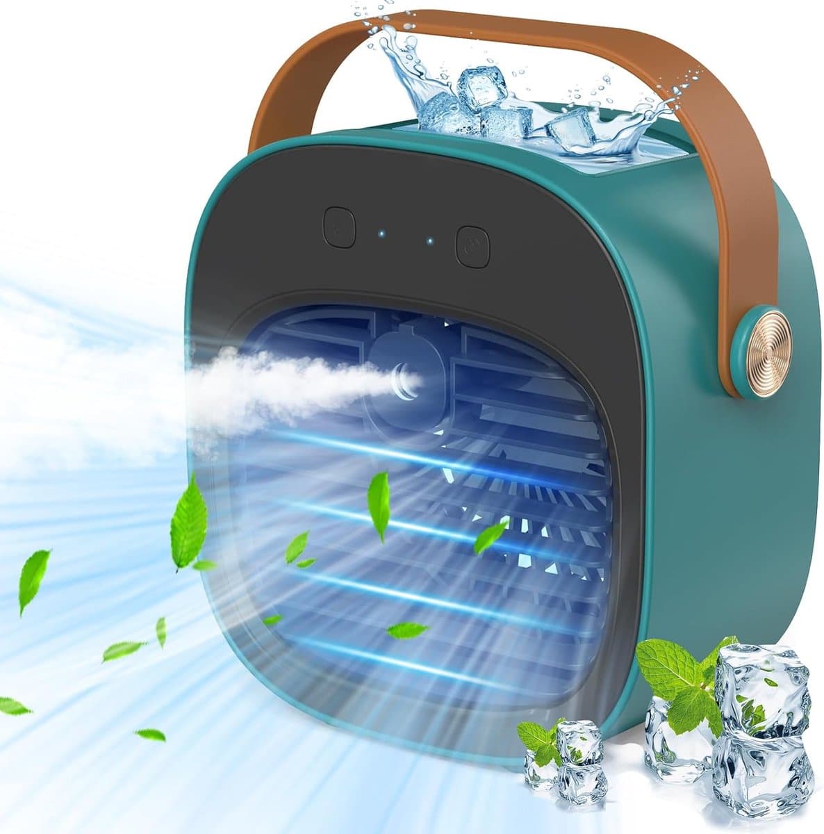 Draagbare airconditioner – Oplaadbare mini-airco (5200 mAh) met 3 snelheidsstanden, 5-10 uur gebruiksduur, stille bureauventilator, persoonlijke luchtkoeler voor thuis, slaapkamer, reizen, kantoor en buitengebruik.(Groente) — afbeelding 1